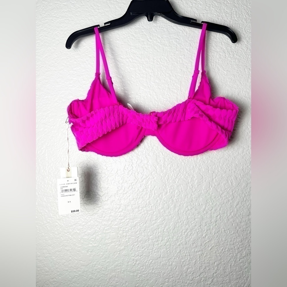 NWT Good American Jacquard Demi Top And Bottom Bikini in Pink - Picture 6 of 12